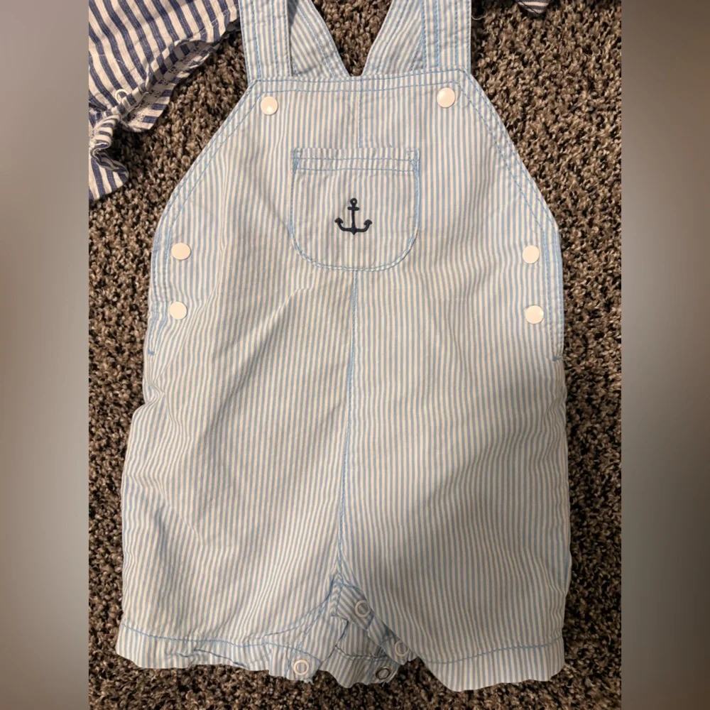 Baby Boys Nautical Stripe & Plaid Romper Set - Blue, Navy, Red